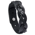 Bracciale minimalista in pelle intrecciata nera con fibbia regolabile in metallo - Nero