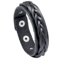 Mehrlagiges geflochtenes Herren-Lederarmband in Schwarz mit Silber-Druckknopf - Schwarz