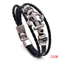 23cm multilayer braided leather bracelet with vintage metal anchor charm and bead accents - 23CM / Black Leather + Antique Silver Accessories
