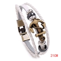 Multilayer white braided leather anchor bracelet with vintage bronze charms for unisex - 21cm / White Leather With Bronze Hardware