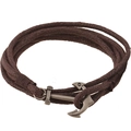 Bracciale multistrato in cordino cerato intrecciato con ciondolo ad ancora vintage - Marrone