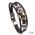 Brown multi-layer woven leather anchor bracelet with bronze metal charm, 21cm length - 21cm / Brown Leather With Bronze Hardware