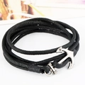 Bracciale nautico con ancora fatto a mano in corda cerata nera e chiusura argentata - Nero
