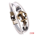 White multi-layer braided leather anchor bracelet with retro bronze charm, 23cm length - 23CM / White Leather With Bronze Hardware