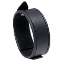 Minimalist black leather motorcycle bracelet with silver snap button and double stitching - Stitched Style (P01697)