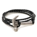 Bracciale in pelle intrecciata da uomo con ciondolo a martello e teschio vintage - Forma a Martello / Nero