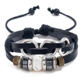 Handmade multilayer black leather bracelet with braided cords and vintage beads - Black