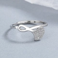 Verstelbare S925 zilveren ring met oneindigheidssymbool en ginkgoblad met zirkonia - Verstelbaar Open / Witgoud