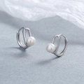 Elegant 925 sterling silver hoop earrings with white pearl pendants in minimalist style - 925 Silver / White Gold