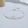 Elegante bracciale a fiori in argento 925 con stella rosa e pietre di zircone chiari - Stile Farfalla Fiore Traforato / Oro Bianco