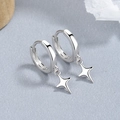 Polished 925 sterling silver hoop earrings with four-pointed star charms in minimalist style - 925 Silver / White Gold