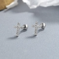925 Sterling Silber Kreuz Ohrstecker mit Zirkonia und sicherem Schraubverschluss - 925er Silber / Weißgold