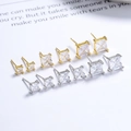 Boucles d'oreilles carrées en argent avec zircons clairs en plusieurs tailles et doré - 3mm / Or Blanc (Avec Bouchons en Caoutchouc)