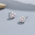 925 sterling silver flower stud earrings featuring pink zircon stones for women - White Gold / Pink Diamond Flower