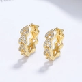 925 silver golden leaf ear hoops with micro-set diamonds shown from a side angle - 925 Silver / Gold