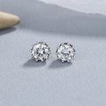 925 Sterling silver stud earrings with round-cut cubic zirconia in a multi-claw setting - White Gold / Crown