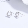 Sparkling S925 sterling silver round wreath stud earrings with brilliant zircon stones - 925 Silver / White Gold