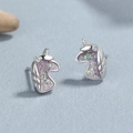Dreamy S925 sterling silver unicorn stud earrings with pink glitter inlay details - 925 Silver / White Gold