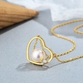 Collana in argento 925 con cuore traforato, perla d'acqua dolce e zircone lucido - Argento 925 / Oro