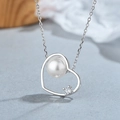 Elegante collana in argento 925 con cuore, perla bianca e pietra di zircone - Argento 925 / Oro Bianco