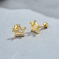 Orecchini a corona in argento 925 placcato oro con zirconi e chiusura a vite sicura - Argento 925 / Oro