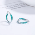 Orecchini a cerchio Möbius in argento 925 con smalto verde acqua ritorto - Argento 925 / Oro Bianco