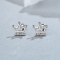 Orecchini a corona in argento sterling 925 con zirconi bianchi e chiusura a vite - Argento 925 / Oro Bianco