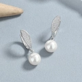 Elegant 925 sterling silver drop earrings with pavé crystals and white round pearls - 925 Silver / White Gold