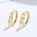 Orecchini a cerchio intrecciati in argento 925 dorato con zirconi e pendenti rettangolari - Argento 925 / Oro