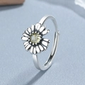 Adjustable S925 sterling silver daisy ring with vibrant yellow gemstone center - Adjustable Open / With Stone Style