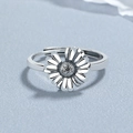 925 sterling silver daisy open ring featuring detailed petals on textured stone background - Adjustable Open / No Rhinestones