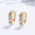 925 silver gold hoop earrings with multi-colored gemstones and wavy edge design - 925 Silver / Gold