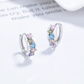 925 silver hoop earrings with vibrant multi-colored cubic zirconia and clasp closure - 925 Silver / White Gold
