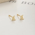 Polished 925 sterling silver Gemini zodiac stud earrings in elegant gold finish - 925 Silver (With Rubber Stopper) / Gemini (A-69-16)