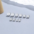 Set of five 925 sterling silver bezel-set cubic zirconia stud earrings in varying sizes - 925 Silver / 3mm