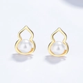 925 silver gourd pearl earrings with gold finish and minimalist design for women - 925 Silver / Yellow Gold Style (With Silver Earplugs)