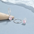 925 zilveren oorringen met afneembare roze hartvormige zirkonia hangers op blauwe achtergrond - 925 zilver / Zilver (Roze Strass)