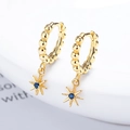 Pendientes de aro en plata 925 dorada con estrella y gema azul profundo - Plata 925 / Dorado