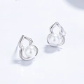 925 Sterling silver gourd earrings with white pearls in a minimalist hollow design - 925 Silver / Silver White Gold Style (With Silver Earplugs)