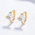 925 silver gold plated hoop earrings with square zircon stones for women minimalist design - 925 Silver / Gold
