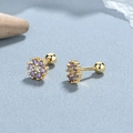 Pendientes de flor de plata S925 con circonitas púrpuras y cierre de rosca seguro - Plata 925 / Dorado (Piedra Púrpura)