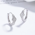 Sterling silver geometric huggie earrings with sparkling rhombus-shaped pave zircons - 925 Silver / White Gold