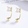 Orecchini minimalisti in argento 925 con zircone quadrato e pendenti a sfera oro - Argento 925 / Oro Giallo / Paio (Quadrato)