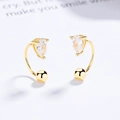 925 silver C-shaped gold earrings with pear-cut zircon and metallic sphere detail - 925 Silver / Yellow Gold / Pair (Waterdrop)