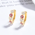 925 Silber Evil Eye Herzohrringe mit Zirkonia, Goldbeschichtung und roter Emaille - 925er Silber / Gold (Rotes Auge)
