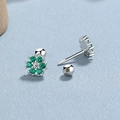 Pendientes de flores en plata S925 con circonitas verdes y cierre de rosca - Plata 925 / Plateado (Piedra Verde)