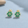 Pendientes de flor de plata 925 con circonitas verdes y cierre de rosca seguro - Plata 925 / Dorado (Piedra Verde)