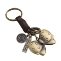 Llavero vintage de cuero trenzado con colgante de mariposa de bronce y placa de metal - Estilo Colgante de Mariposa (K67)
