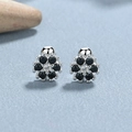 Pendientes de flor de plata S925 con circonitas negras y cierre de seguridad - Plata 925 / Plateado (Piedra Negra)
