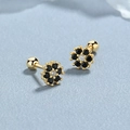 Pendientes de flores de plata 925 con pétalos de circonita negra y acabado dorado - Plata 925 / Dorado (Piedra Negra)